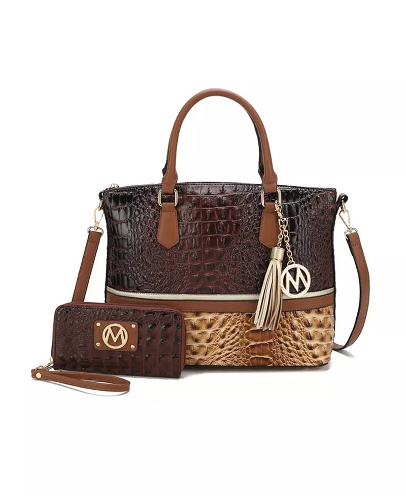 Autumn Crocodile Skin Tote Bag with Wallet by Mia K.