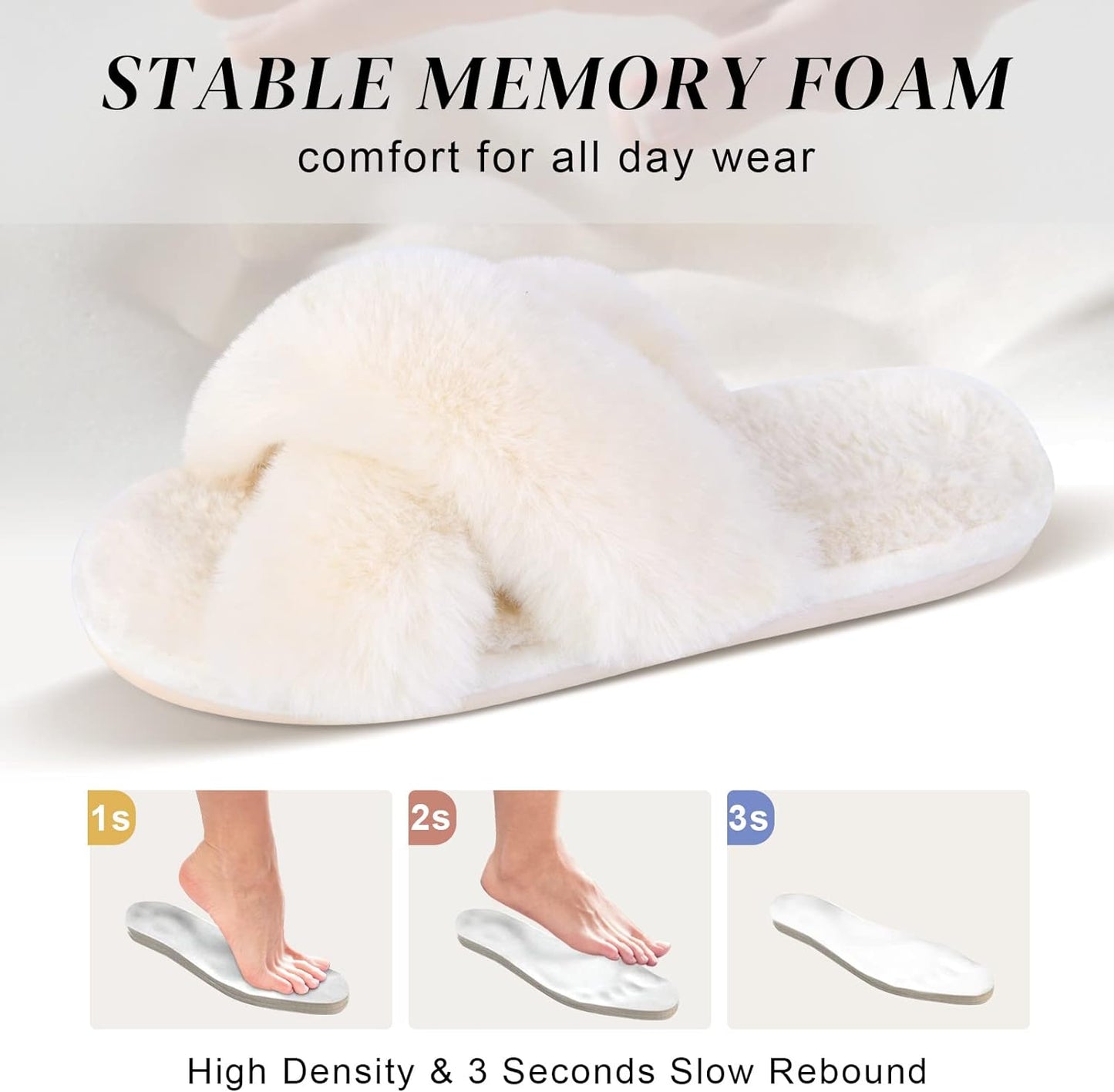 Women'S Cross Band Slippers Fuzzy Soft House Slippers Plush Furry Warm Cozy Open Toe Fluffy Home Shoes Comfy Indoor Outdoor Slip on Breathable