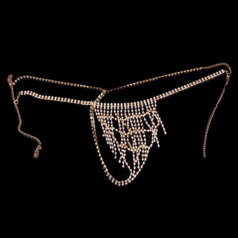 Stonefans Rhinestone Body Jewelry Tassel Sexy Underwear Women Thong Panties Accessories Body Chain Crystal Hide-It Jewelry Gift