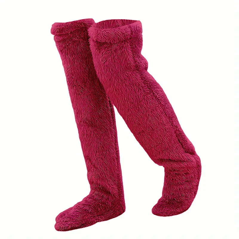 Fluffy Thigh High Socks Teddy Legs Snuggle Long Paws Fuzzy Leggings over Knee Slippers Hairy Stockings Floor Socks